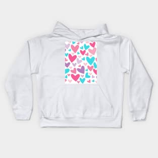 Pink, Turquoise Blue, and Purple Abstract Hearts Pattern Kids Hoodie